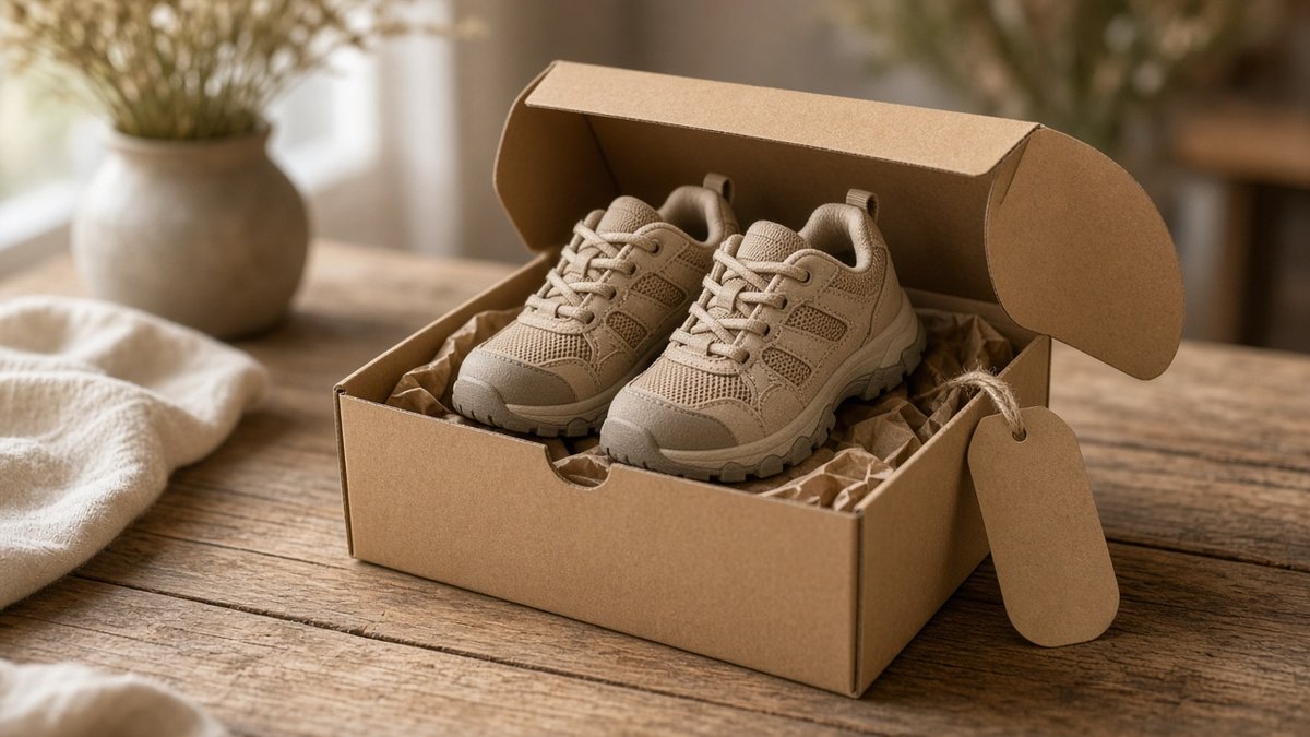 Kinder-Wanderschuhe im Karton mit Preisschild im Sale Kinder-Wanderschuhe im Karton mit Preisschild im Sale