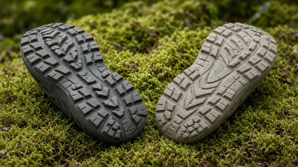 Profilsohlen zweier Kinder-Wanderschuhe im Vergleich Profilsohlen zweier Kinder-Wanderschuhe im Vergleich