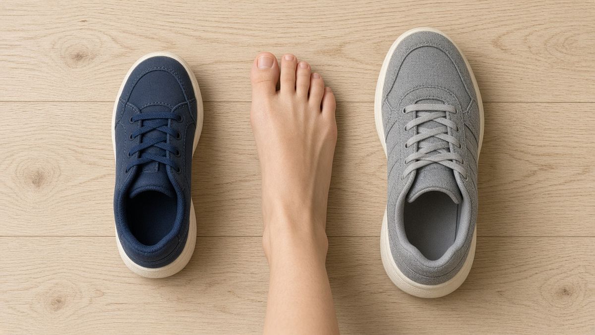 Schmaler und weiter Kinderschuh im Vergleich zur Fußbreite Schmaler und weiter Kinderschuh im Vergleich zur Fußbreite