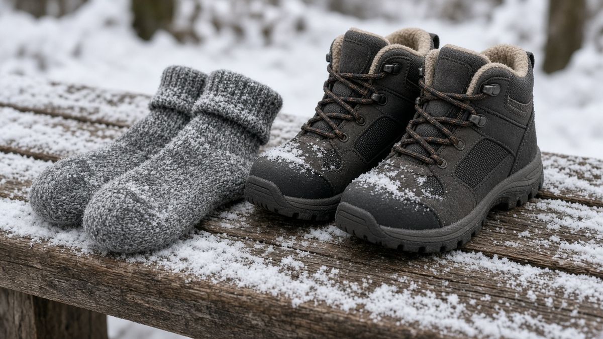 Warme Wollsocken für Kinder beim Winterwandern
