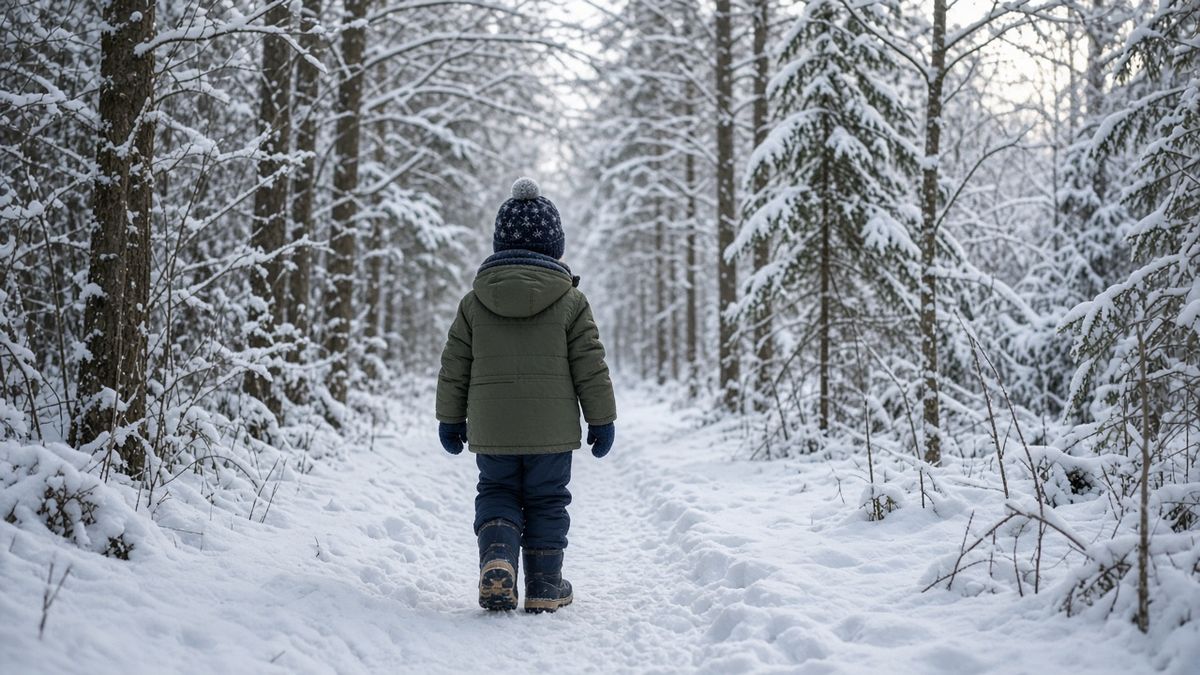 Kind im Zwiebellook beim Winterwandern im Schnee